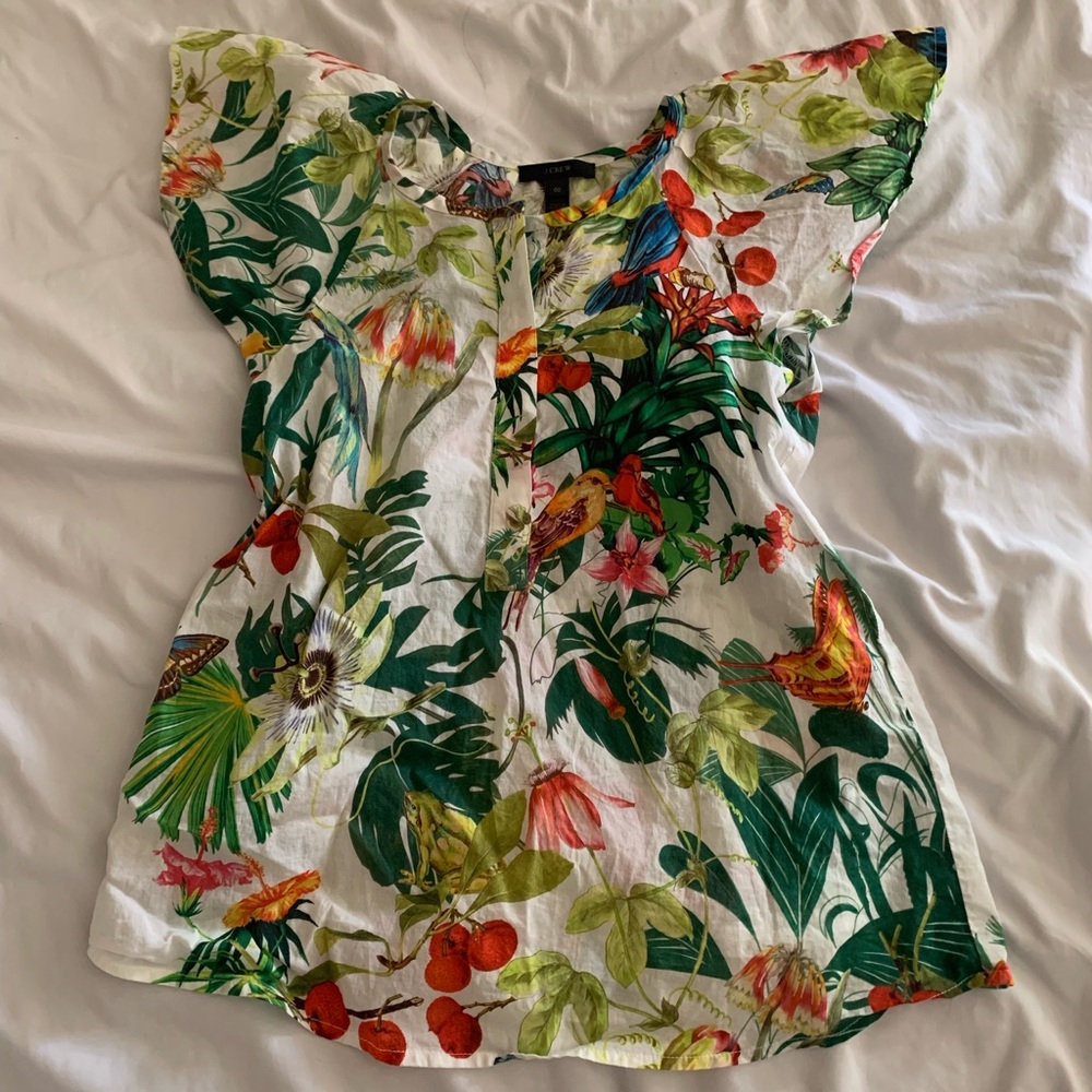 J Crew Womens Ratti Into the Wild Cap Sleeve Top Tropical Multi Floral